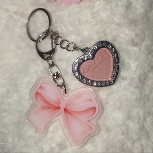 Coach Heart and Bow Keychain Upcycled From Coach Leather Wallet